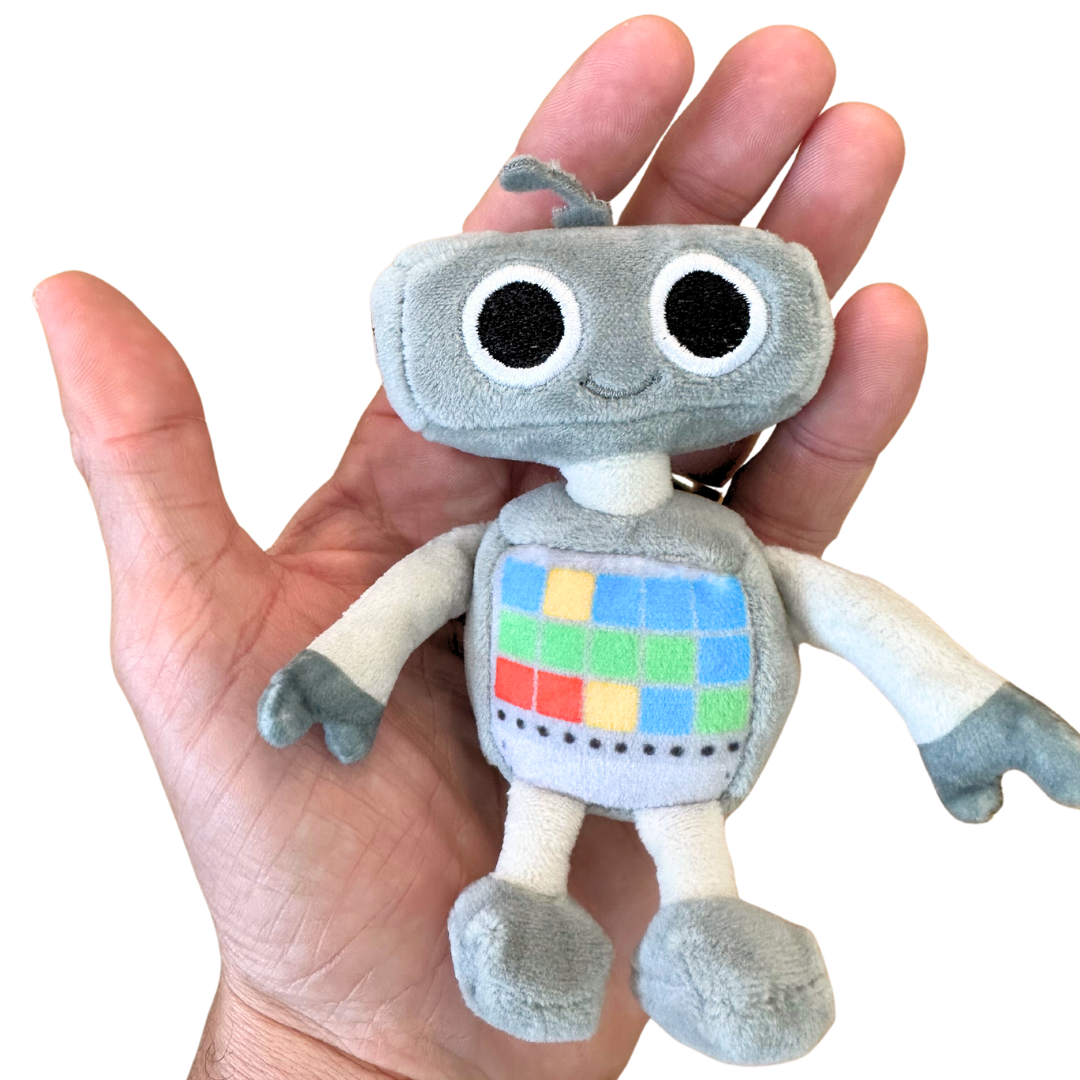 Listener Kids Jett The Robot Soft Plush Keychain, Cute Stuffed Animal Toy Doll. Removable Key Chain Ring, 4in Tall, Gray, Stocking Stuffer Christmas